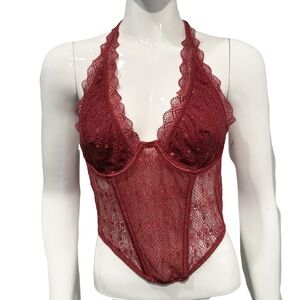 Out From Under Lace Halter Bustier Top Rust Brown Size Large